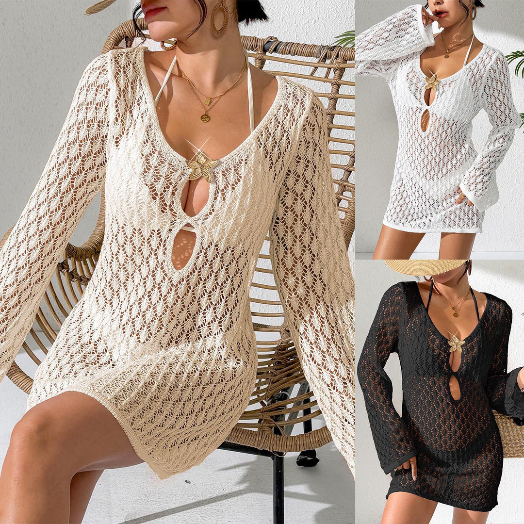 Damen gehäkelter Strandüberwurf mit stylischem V-Ausschnitt und eleganten Ärmeln Echo Archiv