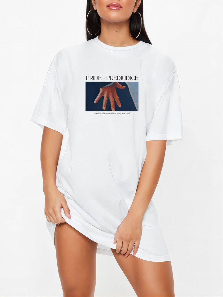 Damen T-Shirt-Kleid mit künstlerischem Blumenmotiv und figurbetontem Schnitt Echo Archiv