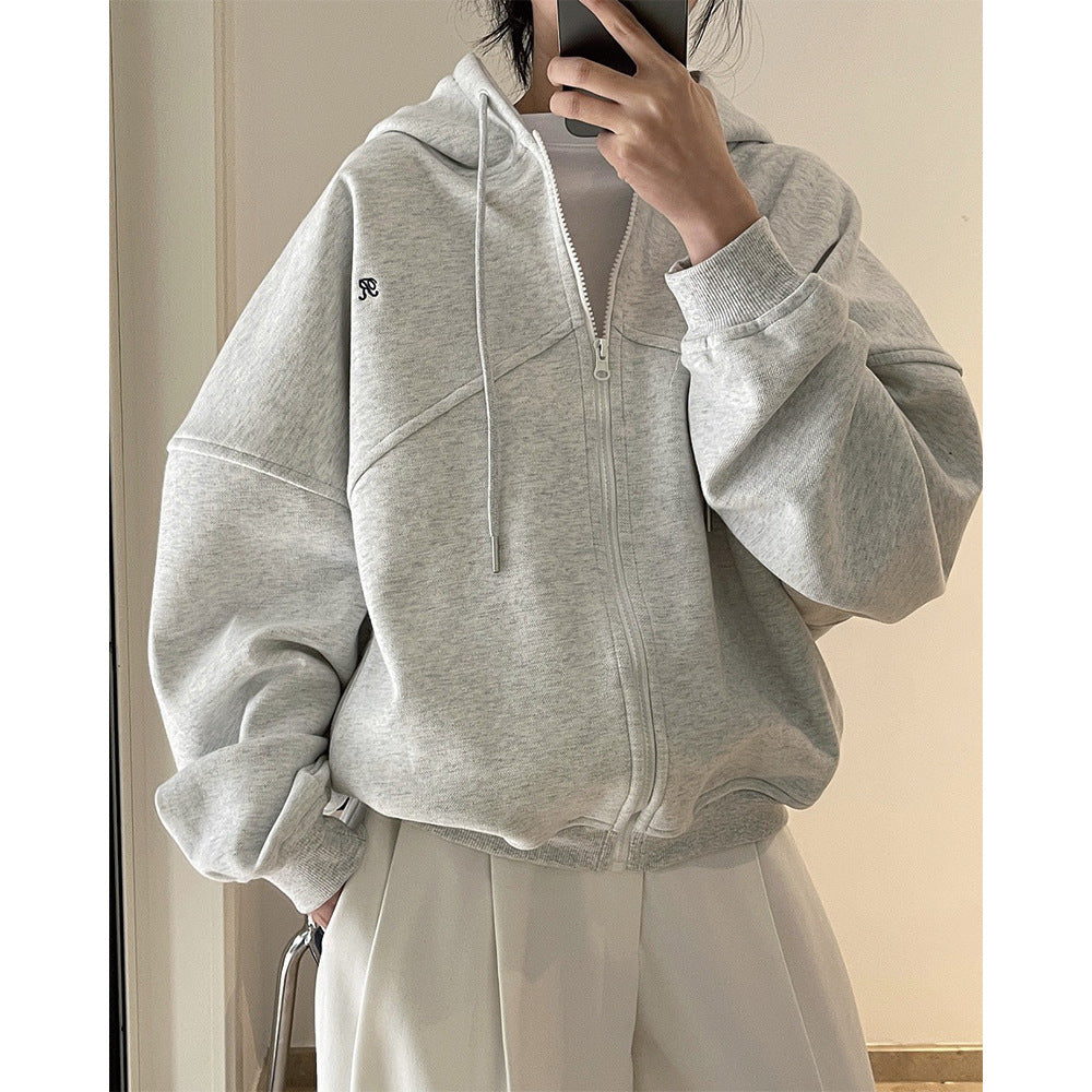 Damen Boxy-Oversize Kapuzen-Sweatjacke mit diagonalem Nahtdetail Echoarchiv