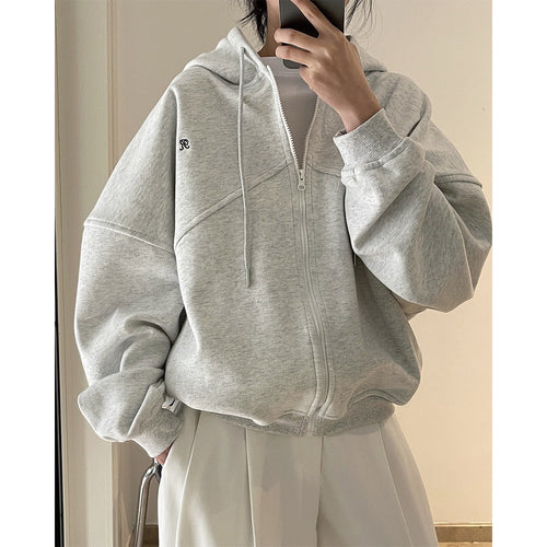 Damen Boxy-Oversize Kapuzen-Sweatjacke mit diagonalem Nahtdetail Echoarchiv