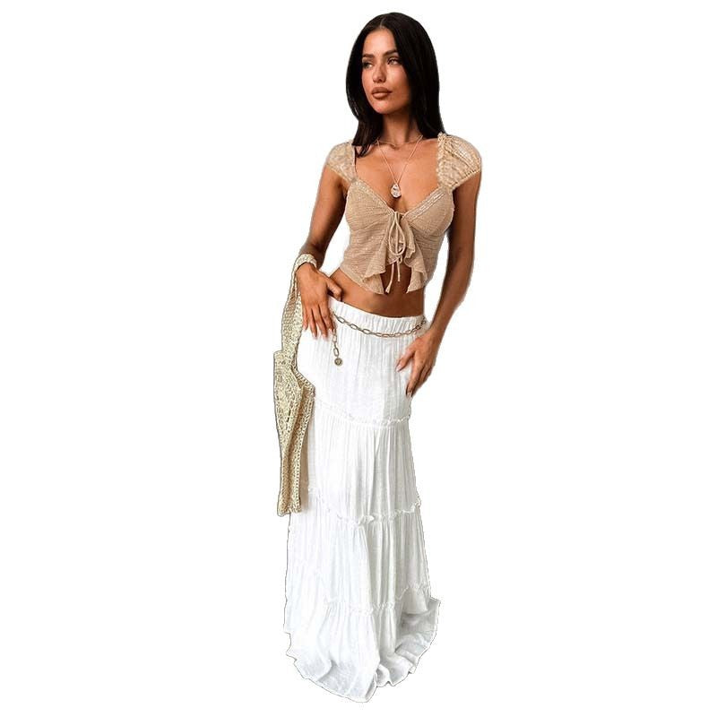 Damen Spitzen-Crop-Top mit romantischem Design und zarten Rüschendetails Echo Archiv