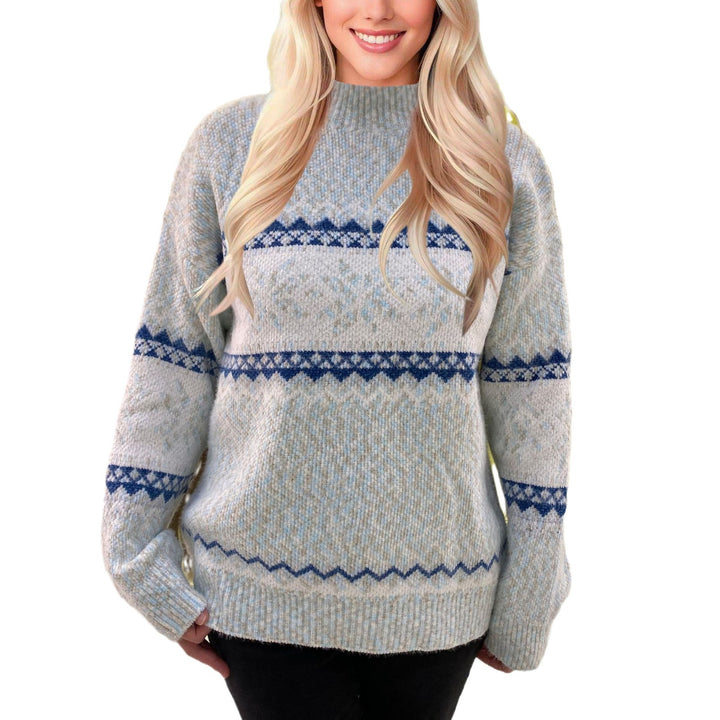 Damen Strukturierter Norweger-Strickpullover mit Rundhalsausschnitt und Retro-Muster – Mavelle