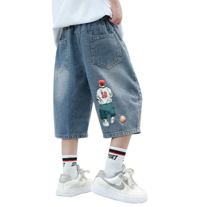 Jungen lässige Denim-Shorts mit kreativem Grafikdruck Echo Archiv