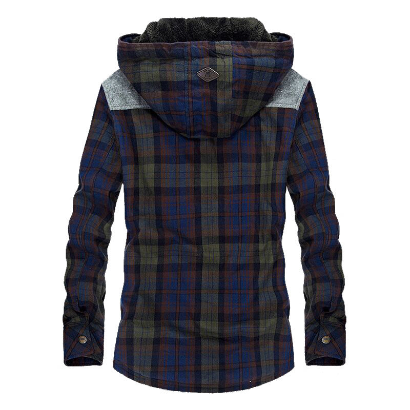 Herren Gefüttertes kariertes Overshirt mit Kapuze und Kunstfellfutter – Taviero