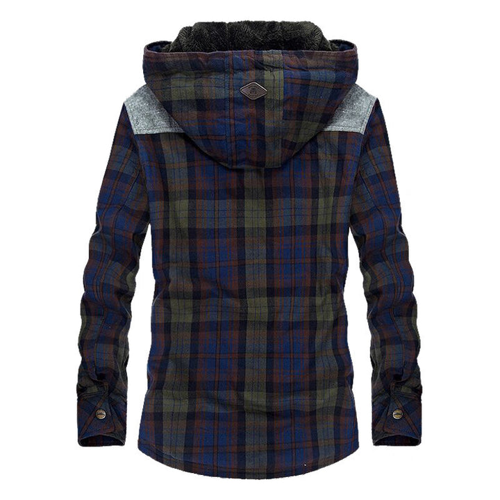 Herren Gefüttertes kariertes Overshirt mit Kapuze und Kunstfellfutter – Taviero