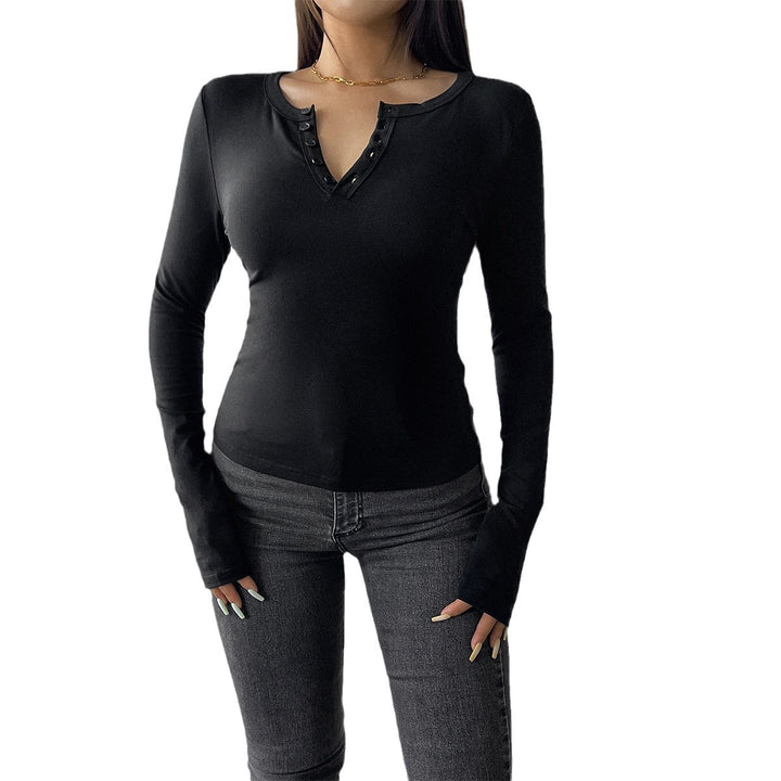 Damen tailliertes Henley-Longsleeve mit Stretchjersey und Daumenloch – Avérine