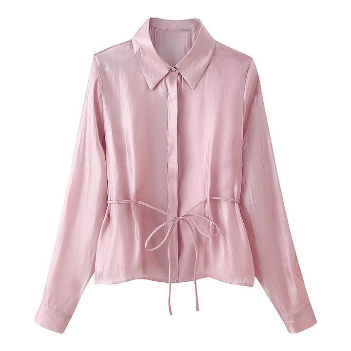 Damen Seidenähnliche Bluse mit Taillen-Zugband und verdeckter Knopfleiste Echoarchiv