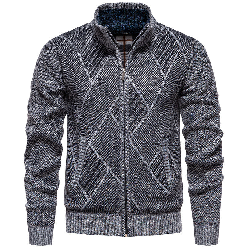 Herren modischer Strickjacke mit Stehkragen und einzigartigem Zopfdesign Echoarchiv