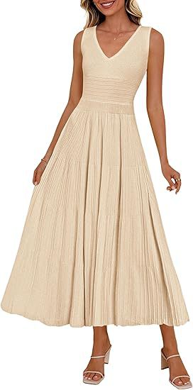 Damen Plisseekleid mit V-Ausschnitt und weitem Saum Echo Archiv