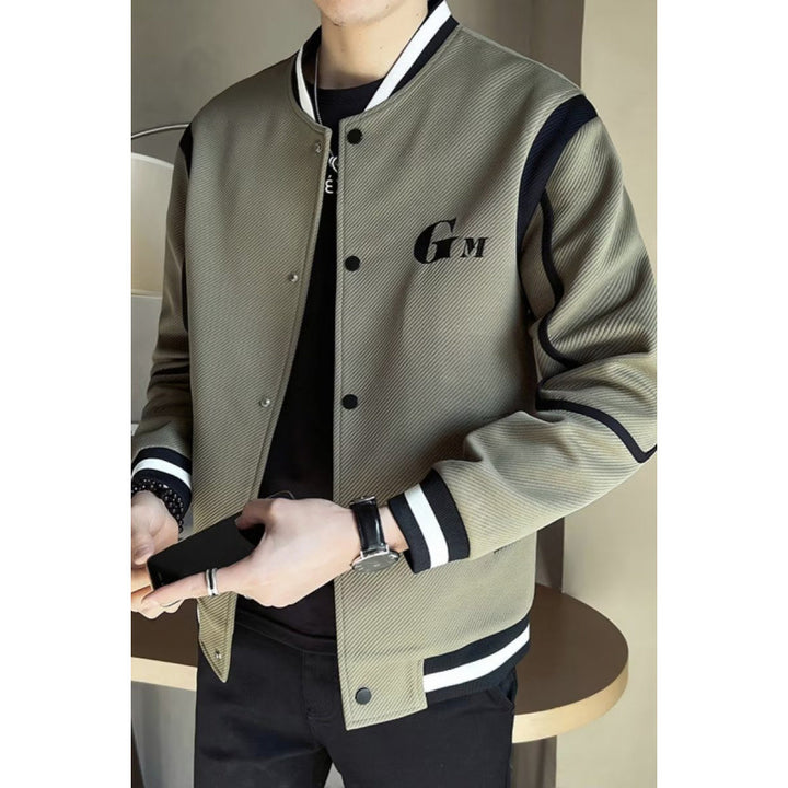 Herren Leichte Varsity-Bomberjacke mit Strukturgewebe, Rippbündchen und Druckknopffront Echoarchiv
