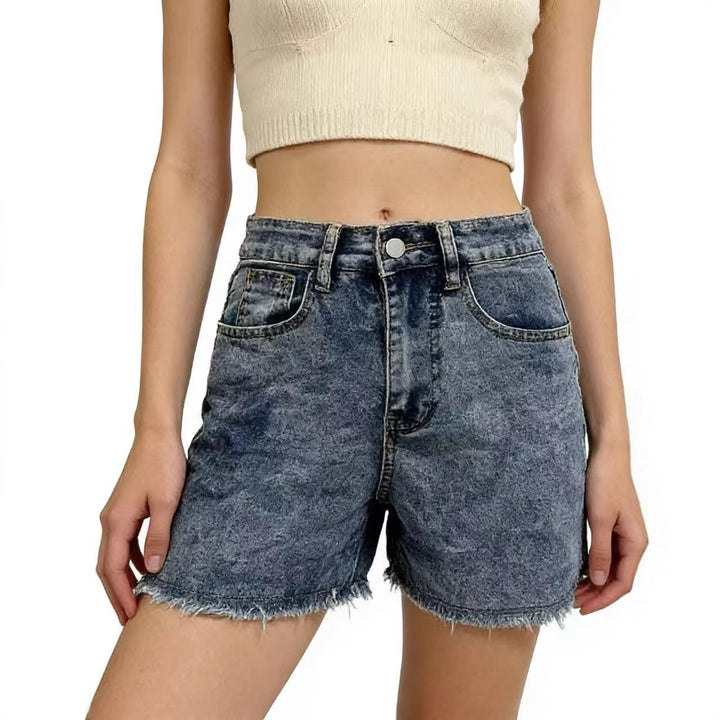 Damen modische Denim-Shorts im lässigen Schnitt mit fransigem Saum Echo Archiv