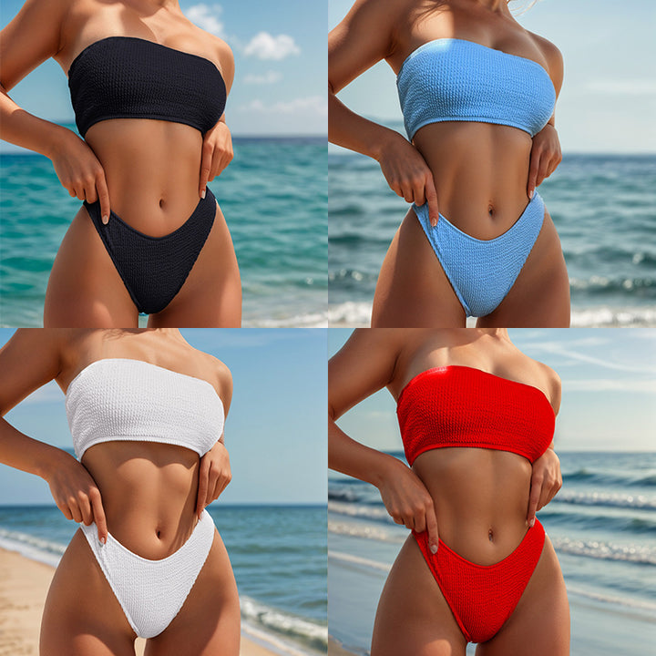 Damen Bandeau-Bikini mit hoch geschnittenem Slip und strukturiertem Design Echo Archiv