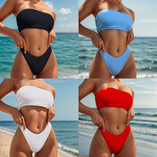 Damen Bandeau-Bikini mit hoch geschnittenem Slip und strukturiertem Design Echo Archiv