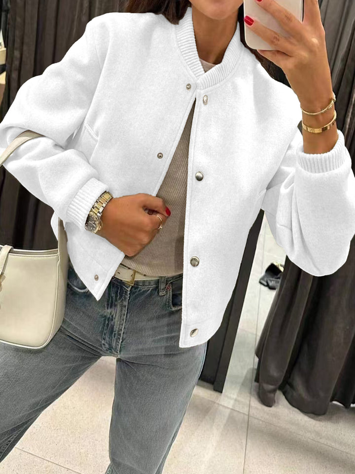 Damen Kurzjacke im Bomberstil aus Teddyfleece mit Rippbündchen – Avenza