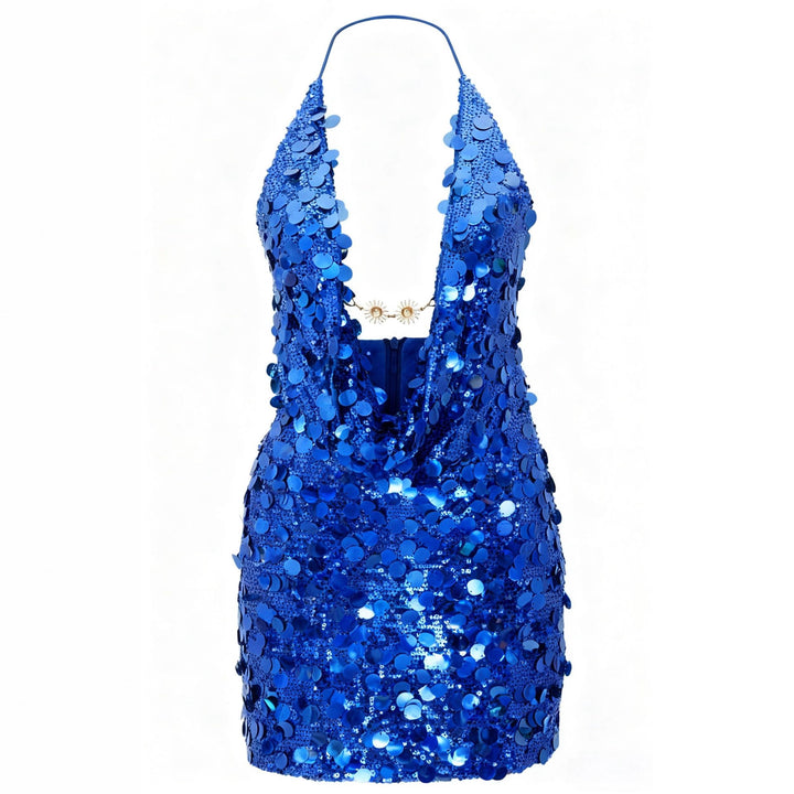Damen Glitzerndes Minikleid mit tiefem V-Ausschnitt und Troddel-Applikationen Echo Archiv