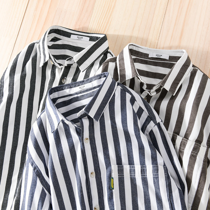 Herren Maritim-inspiriertes Streifen-Relax-Overshirt aus weichem Baumwolltwill mit aufgesetzter Brusttasche Echoarchiv