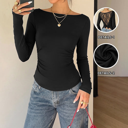Damen Figurnahe Langarm-Strickshirt mit Rundhalsausschnitt und Stretchfit – Mavelle