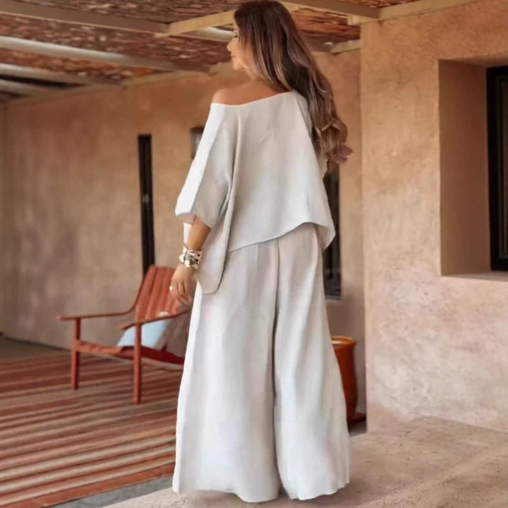 Damen Leinen-Set mit Cropped Oversize-Top und hohem elastischem Bund Palazzohose Echoarchiv