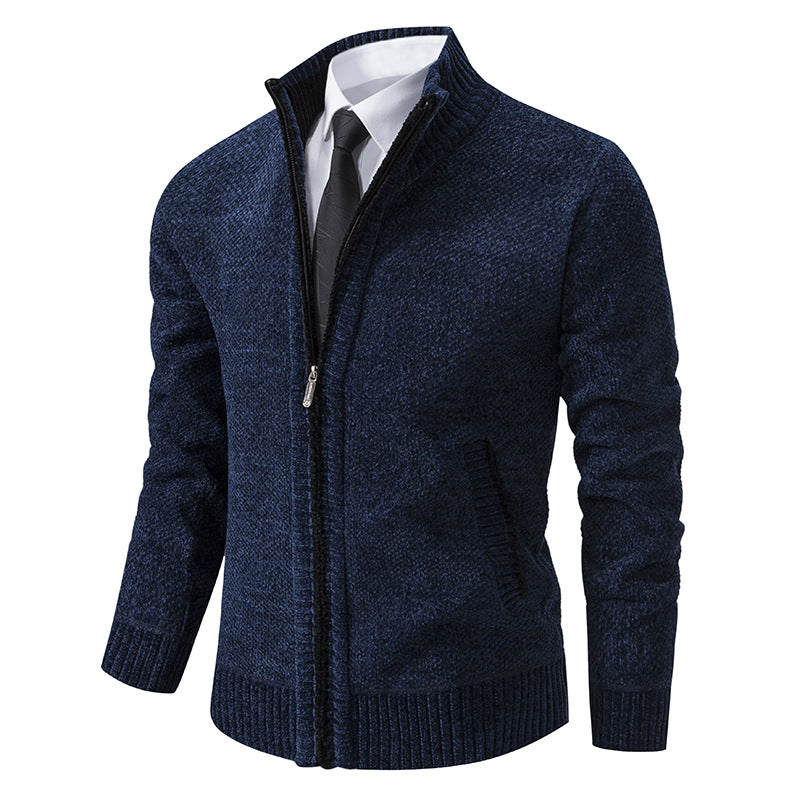 Herren elegante Strickjacke mit modernem Reißverschluss und hohem Kragen Echoarchiv