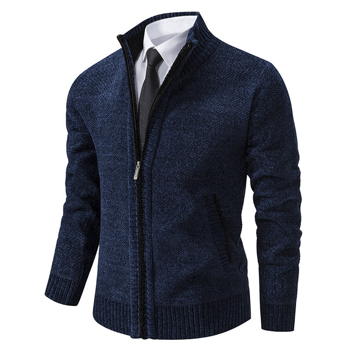 Herren elegante Strickjacke mit modernem Reißverschluss und hohem Kragen Echoarchiv