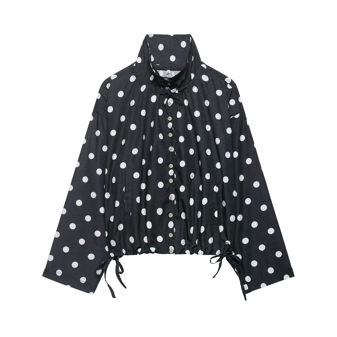 Damen Leichte Oversize-Polka-Dot Windjacke mit Stehkragen, Knopfleiste und Kordelzug Echo Archiv