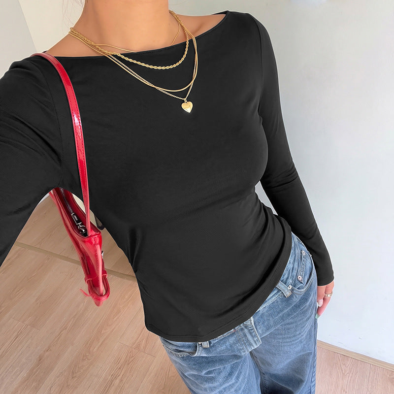Damen Figurnahe Langarm-Strickshirt mit Rundhalsausschnitt und Stretchfit – Mavelle