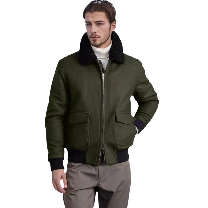 Herren modische Bomberjacke mit weichem Teddyfellkragen Echoarchiv