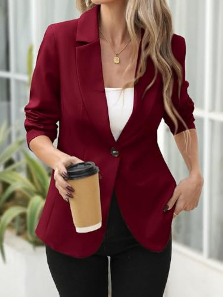 Damen Eleganter Stretch-Blazer mit figurformender Taille, Ein-Knopf und Schalkragen – Valéne