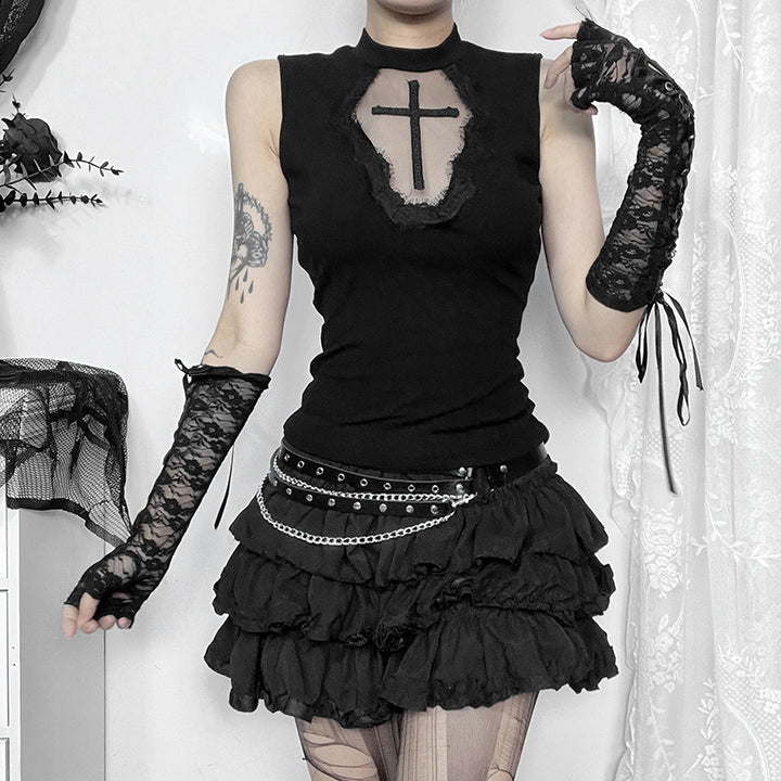 Damen elegantes Oberteil mit transparenten Einsätzen und hohem Kragen Echo Archiv