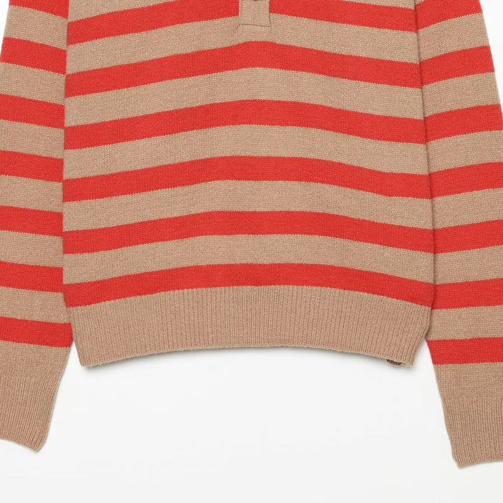 Damen Gestreifter Oversize-Strickpullover mit Henley-Knopfleiste Echoarchiv