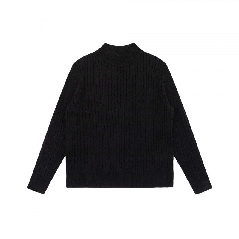Unisex Oversize Zopfmuster-Pullover mit kurzem Stehkragen und geripptem Saum Echo Archiv