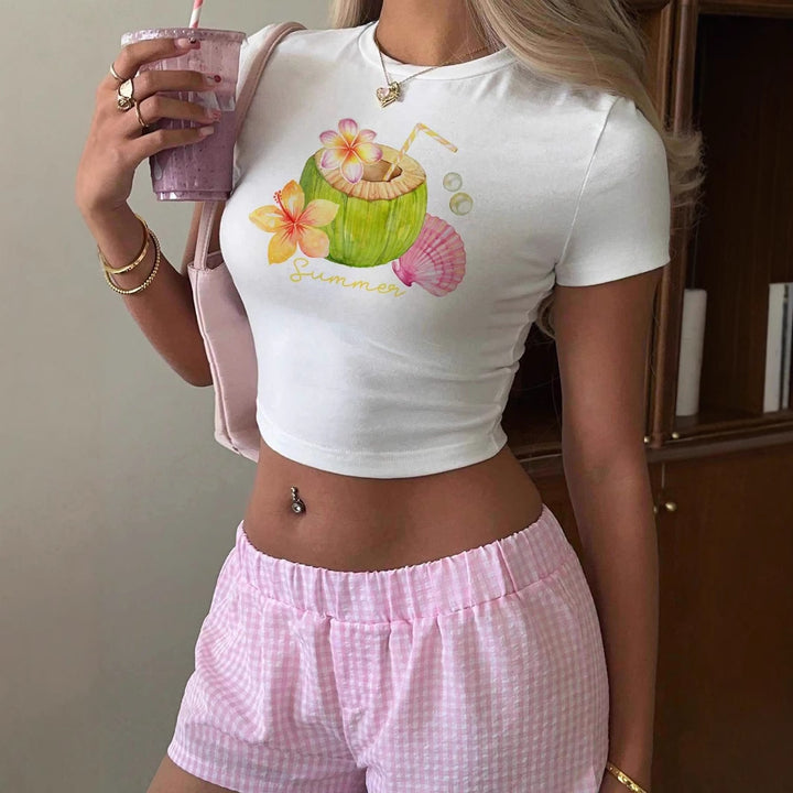 Damen Crop-Top mit fruchtigem Sommerdesign und lässigem Schnitt Echo Archiv