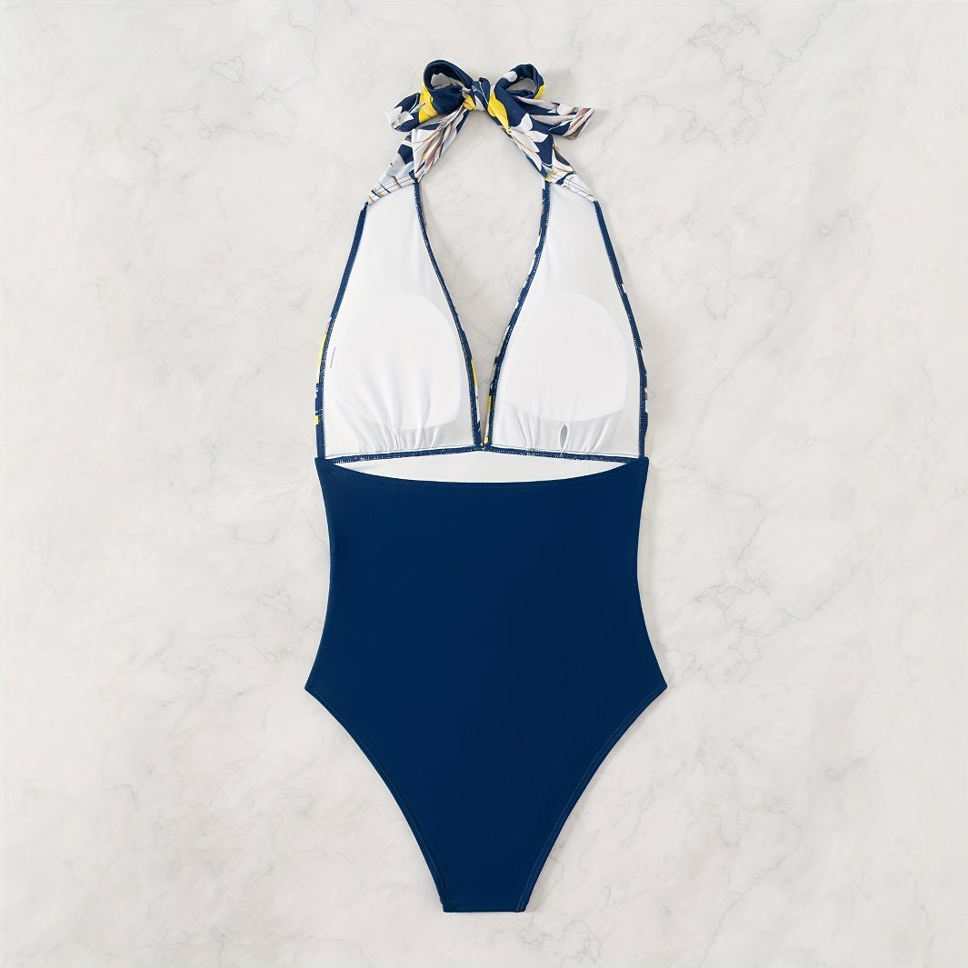 Damen Einteiliger Badeanzug mit floralem Design und Langen Bindebändern Echo Archiv