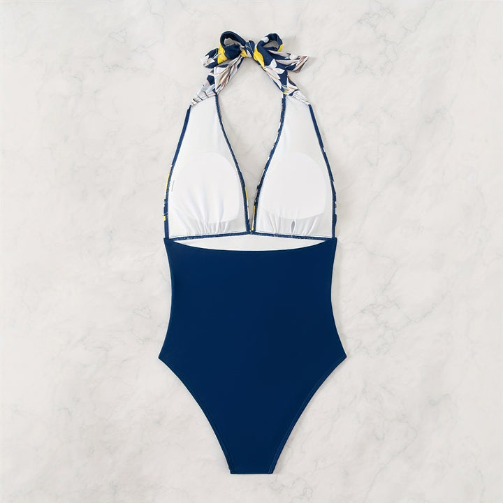 Damen Einteiliger Badeanzug mit floralem Design und Langen Bindebändern Echo Archiv