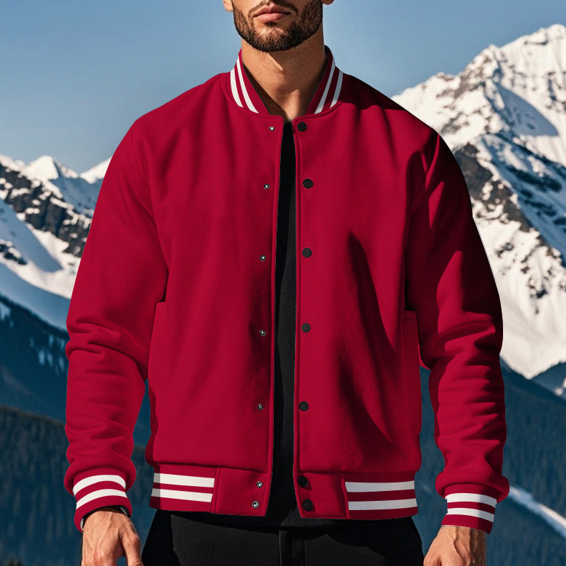 Herren sportliche Collegejacke im Vintage-Stil mit breitem Kragen und Druckknopfverschluss Echoarchiv