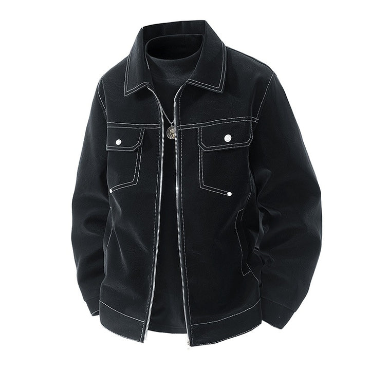 Herren Shirt-Jacke aus Veloursleder‑Optik mit kontrastierenden Ziernähten & Brustklappen Echoarchiv
