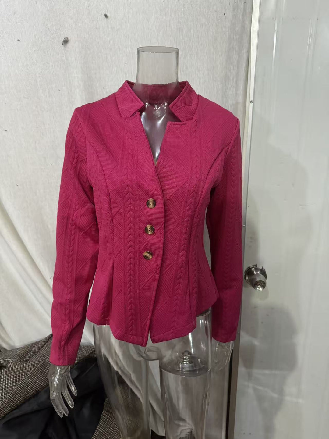 Damen nan strukturierter Blazer mit Zopfmuster und Stehkragen Echo Archiv