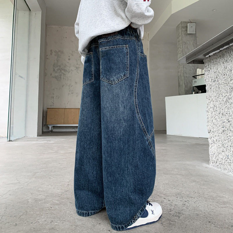 Damen weite Denim-Hose mit elastischem Bund und modischen Kontrastnähten Echo Archiv