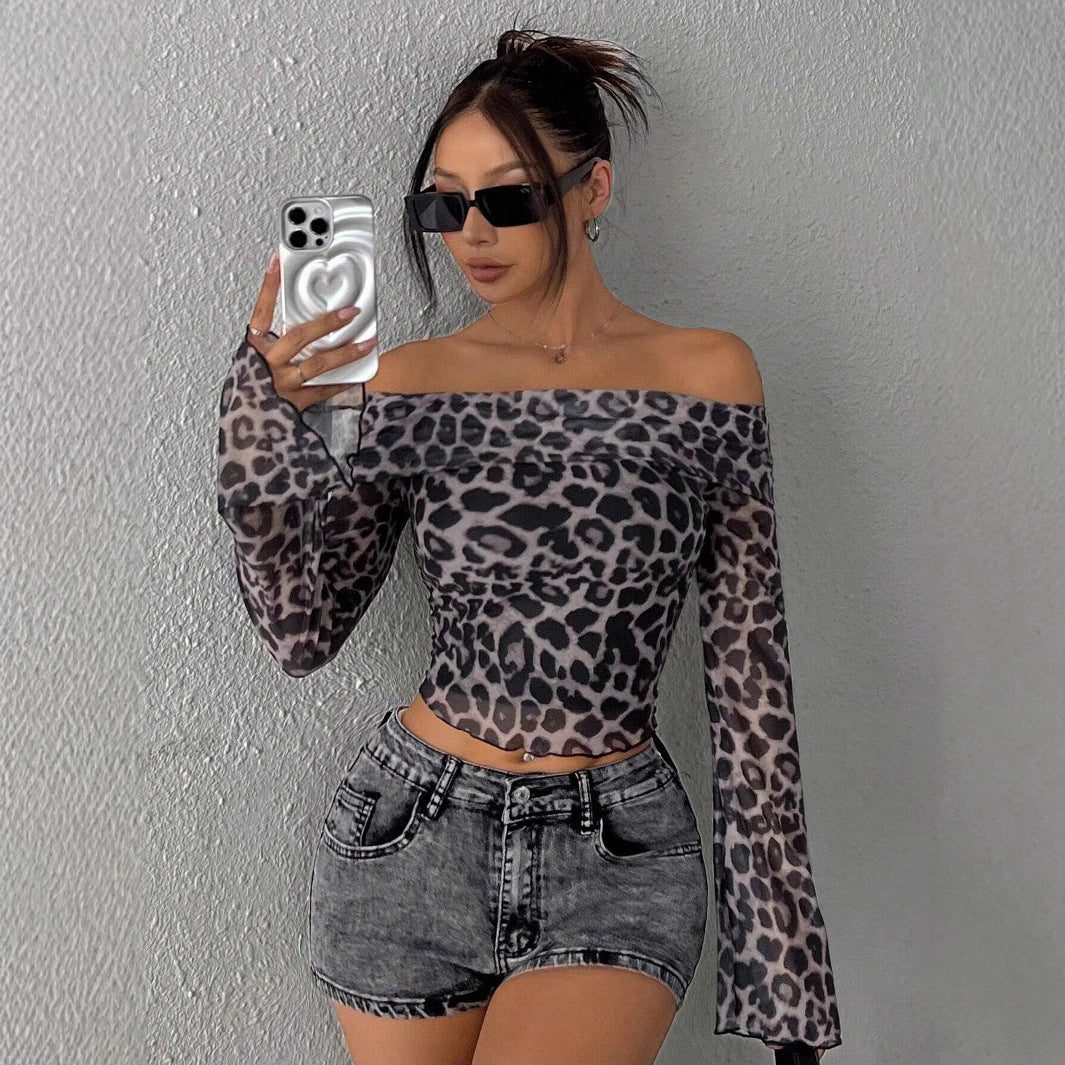 Damen Off-Shoulder Top mit Leopardenmuster Echo Archiv