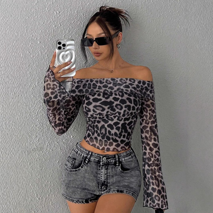 Damen Off-Shoulder Top mit Leopardenmuster Echo Archiv