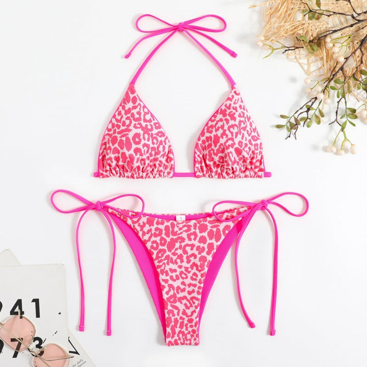 Damen Triangel-Bikini mit Verspieltem Leopardenmuster und Verstellbaren Trägern Echoarchiv
