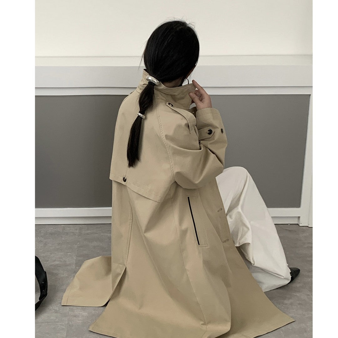 Damen Langer Wasserabweisender Trenchcoat mit Rückencape und Stehkragen Echoarchiv