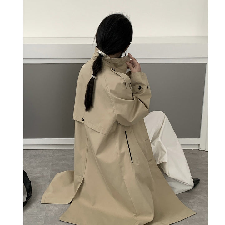 Damen Langer Wasserabweisender Trenchcoat mit Rückencape und Stehkragen Echoarchiv