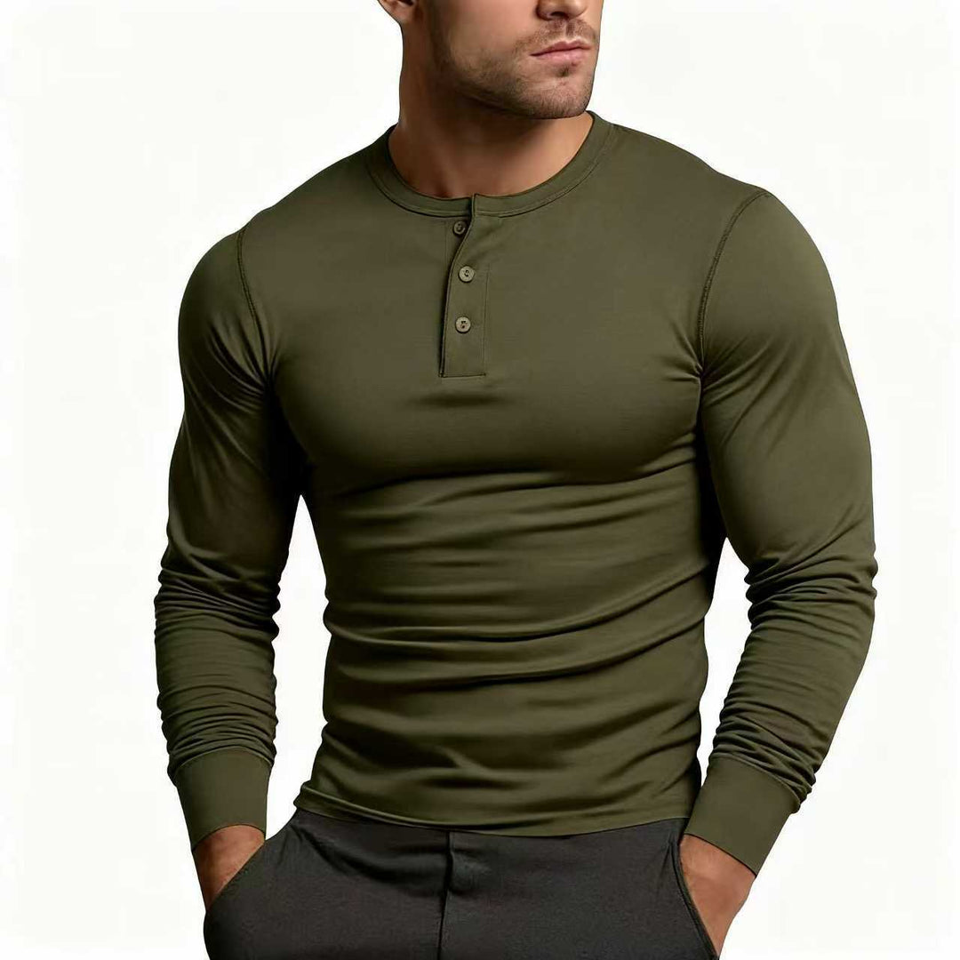 Herren Langarm-Henley-Shirt mit klassischem Knopfdetail und körpernaher Passform Echoarchiv