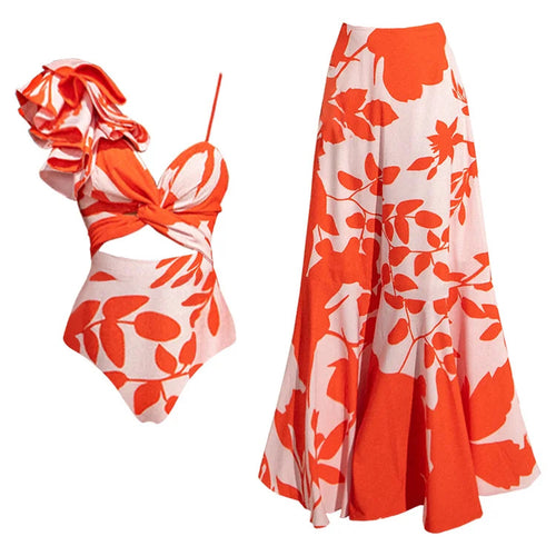 Damen Eleganter Einteiler Badeanzug mit voluminösen Rüschendetails Echo Archiv