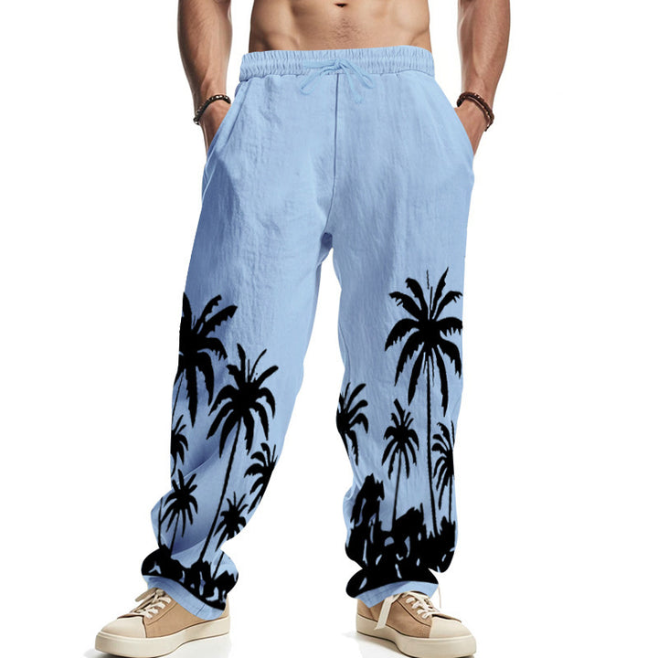 Herren lässige Strandhose mit Palmenprint und elastischem Bund Echoarchiv