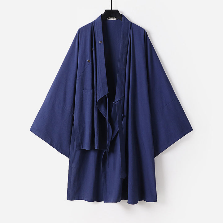 Unisex Oversize-Kimono-Mantel aus Baumwollmix mit weitem Schnitt und Bindegürtel Echoarchiv