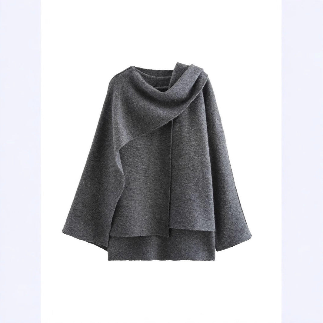 Damen Asymmetrisches Wollmix‑Cape mit Wasserfallkragen und weitem Fall Echoarchiv