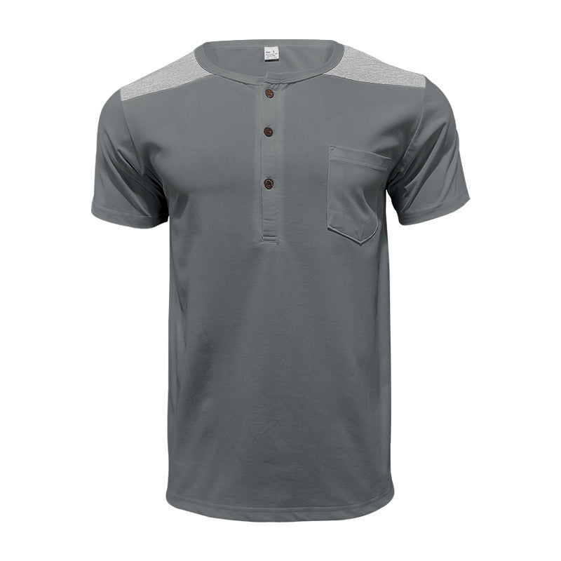 Herren bequemes Kurzarm-Henley-T-Shirt mit modernem Design und praktischer Brusttasche Echoarchiv
