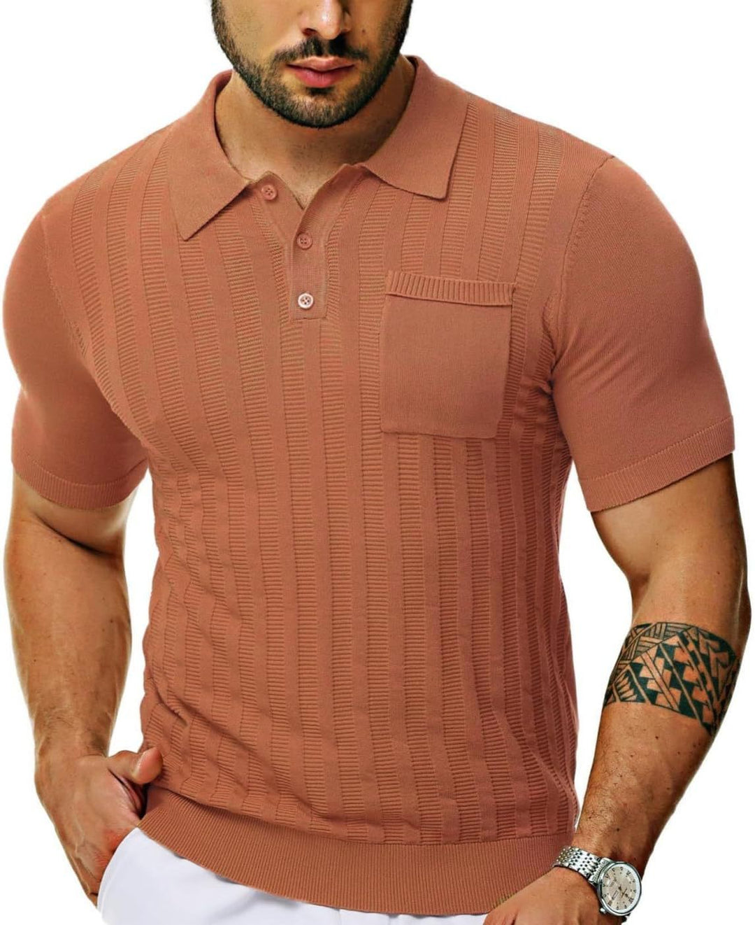 Herren Poloshirt mit strukturiertem Muster und kurzer Ärmel Echoarchiv